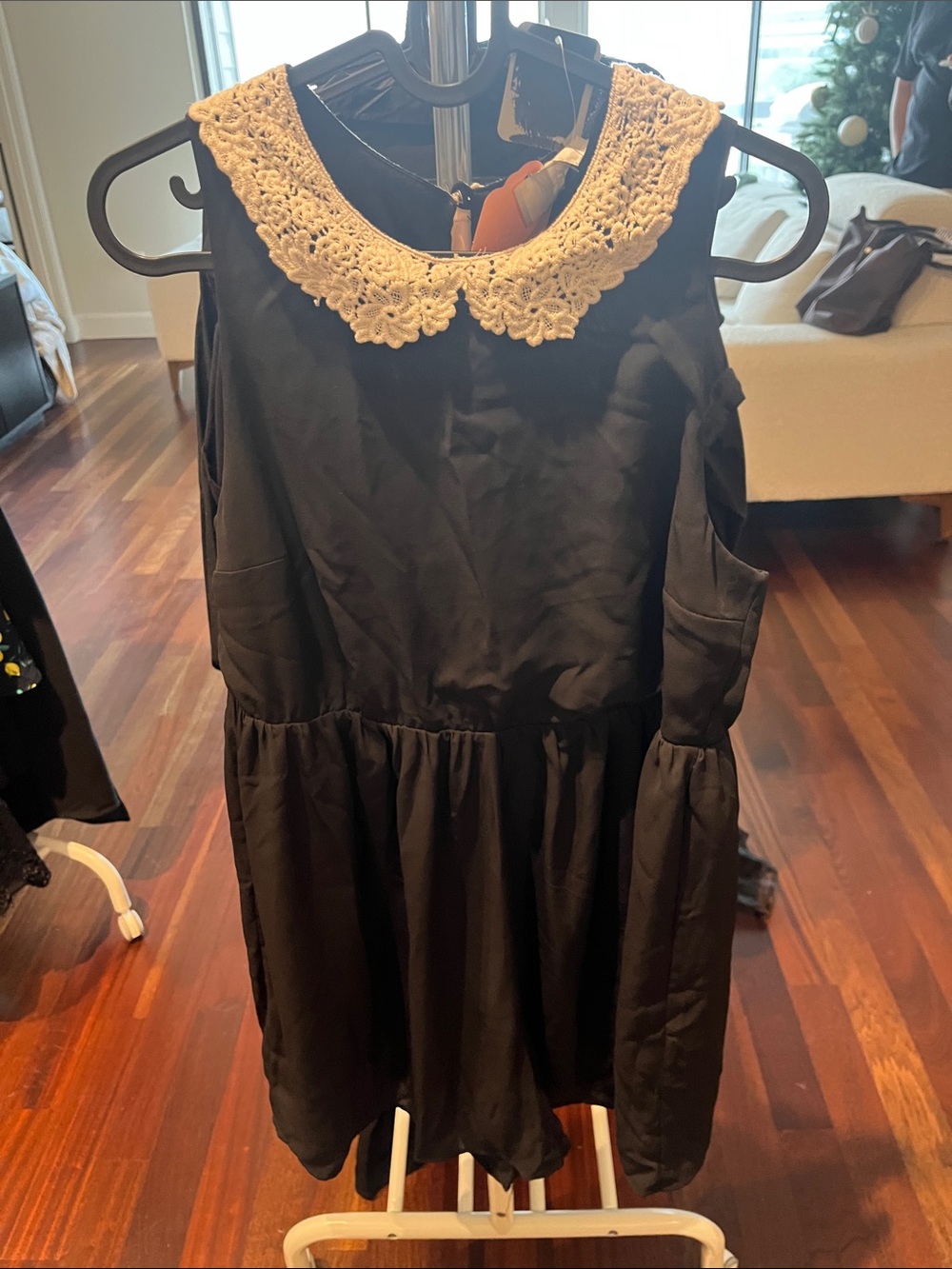 Cooperative Black Dress with Cream Crochet Collar